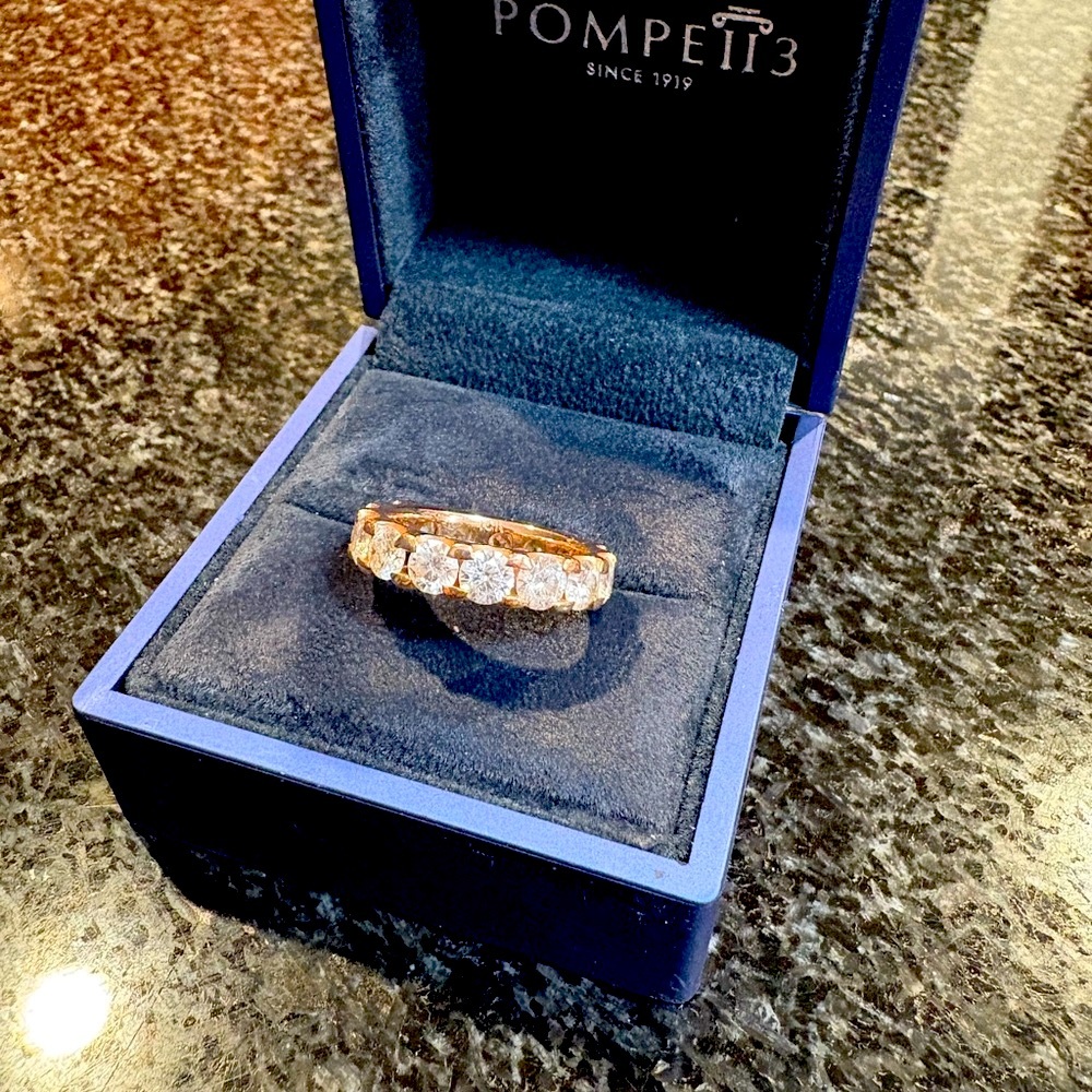 Pompeii3 5ct Moissanite Eternity Ring set in 10k Rose Gold size 8